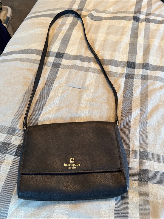 kate spade Handbags - kate spade black leather crossbody with gold logo